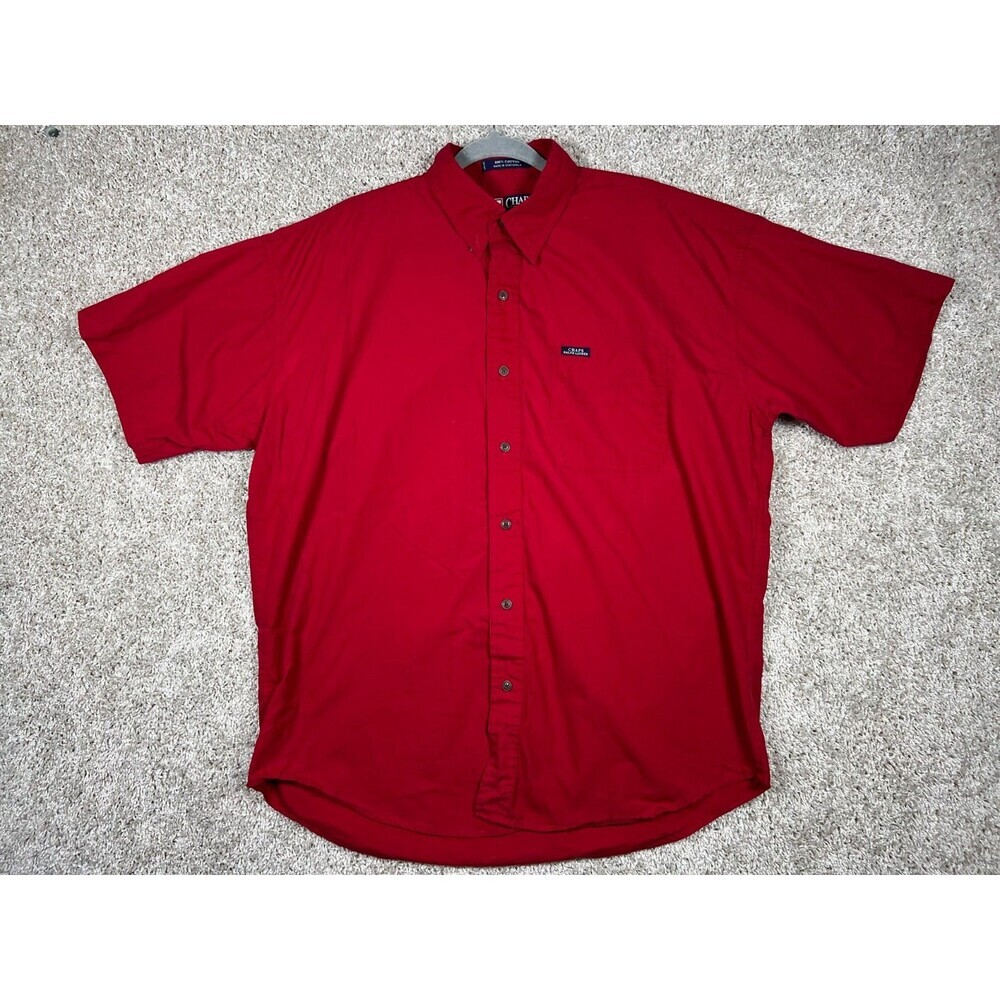 Chaps Ralph Lauren Shirt Mens L Red Button Up Cotton Short Sleeve Vintage